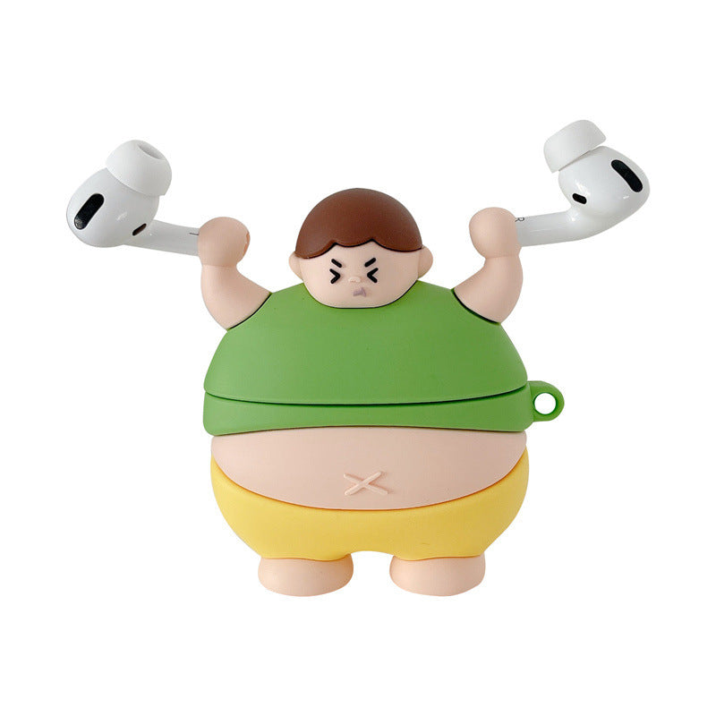 3D Cute Little Fat Man Lifting Weights Soft Silicon Case For AirPods