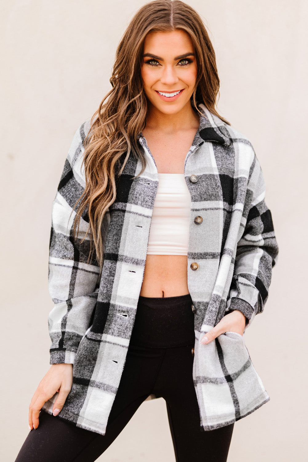 Plaid Dropped Shoulder Pocket Shacket - Minihomy