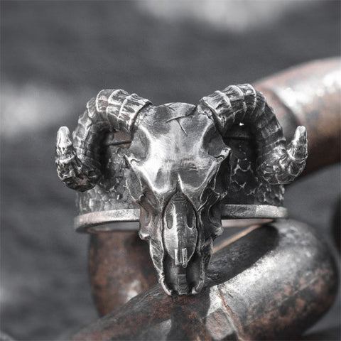 Stainless Steel Exaggerated Punk Ram Head Skull Ring