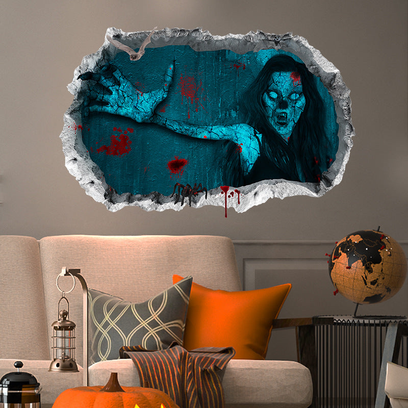 Halloween Horror Woman Bloody Handprint Decorative Wall Sticker