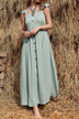 Decorative Button Ruffle Trim Smocked Maxi Dress - Minihomy