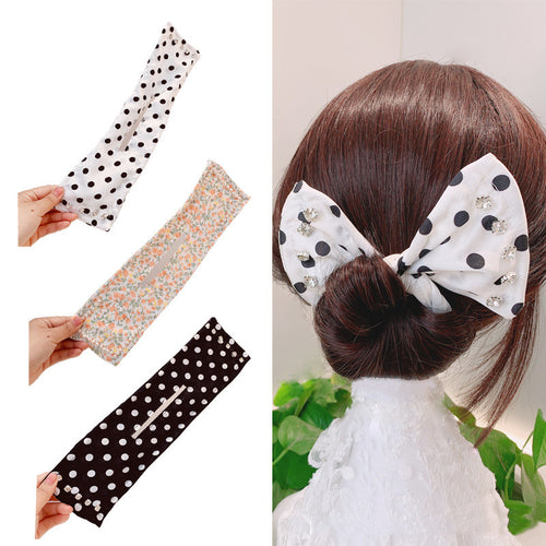 Women Elegant Solid Print Bun DIY Hairstyle Making Hold Long Tools Bow Headband Hairbands Fashion Hair Accessories