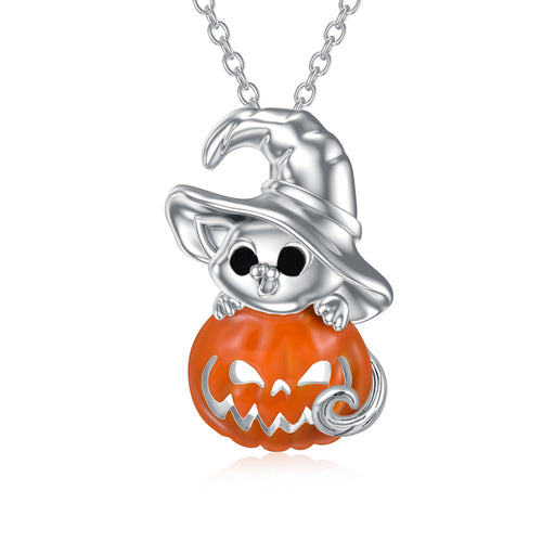 Halloween Jewelry Pumpkin Necklace 925 Sterling Silver Cat Necklace for Girls Women Birthday Christmas Halloween Jewelry Gifts