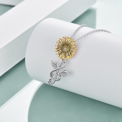 Sterling Silver Sunflower Necklace Musical Note Sunflower Pendant Jewelry Gifts for Women