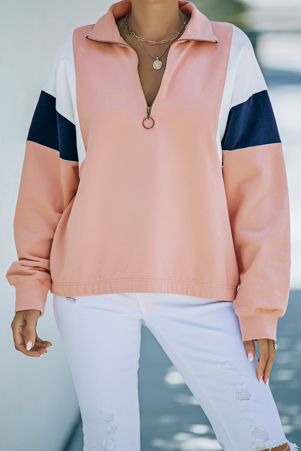 Color Block Quarter Zip Sweatshirt - Minihomy