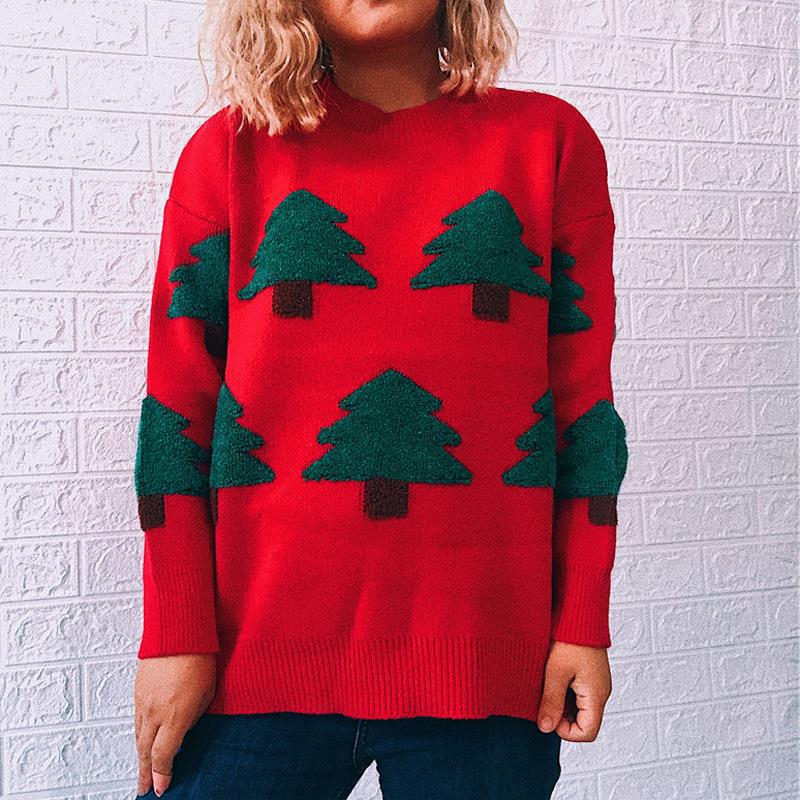 Christmas Sweater Round Neck Long Sleeve Knitted Pullover