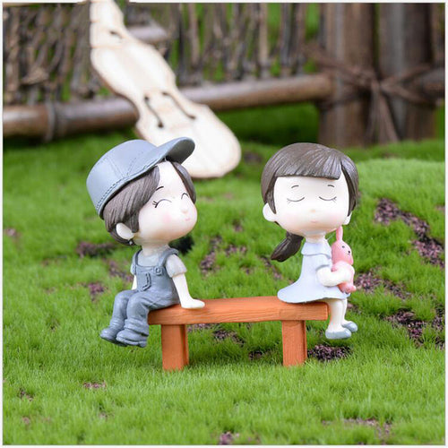 1 Set Cartoon Lovely Couple Chair For Home Decor Desk Garden Decorative Craft