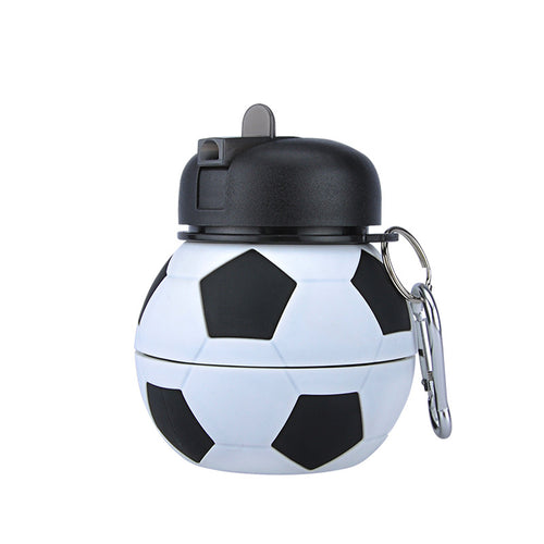 Football Soccer Silicone Water Bottle with Straw Foldable Collapsible Travel Non-toxic Bottles Innovating Camping
