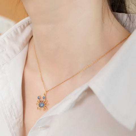 Silver blue crab spinel necklace women