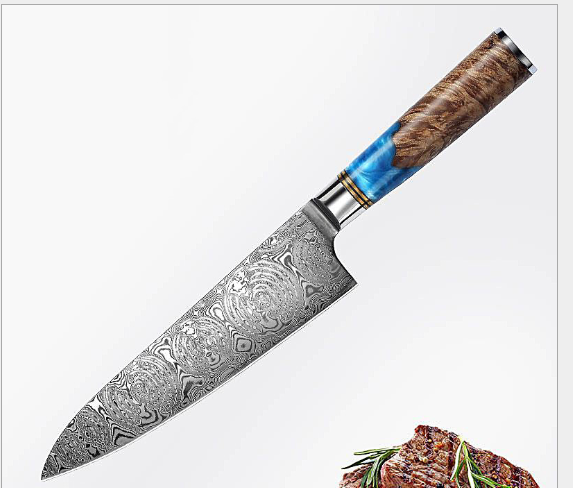Damascus Steel Nakiri Knife with Ebony Handle - Chef Knife