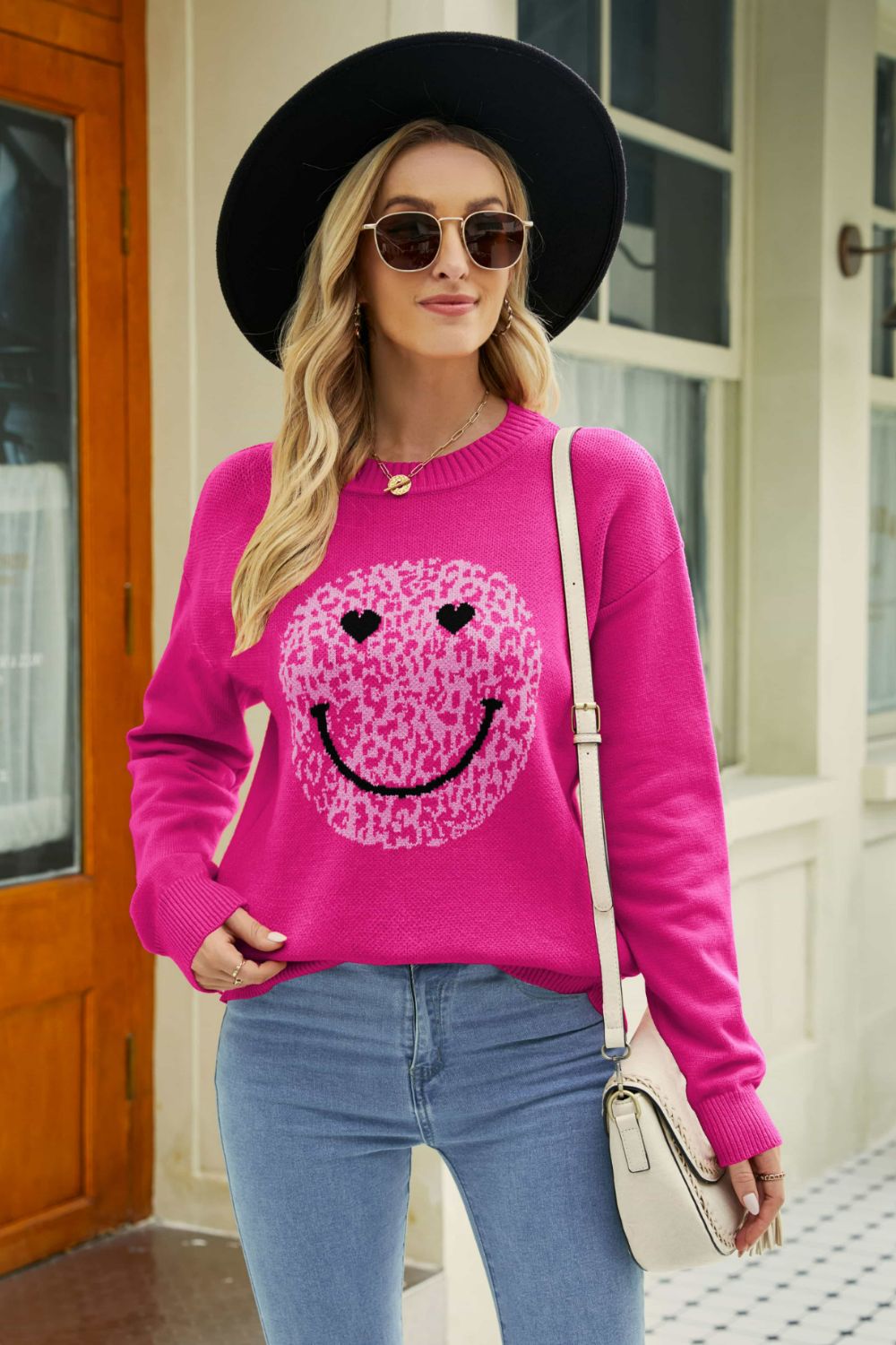 Smiley Face Graphic Dropped Shoulder Sweater