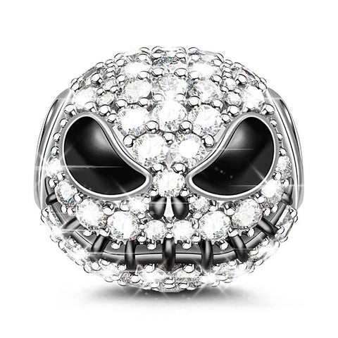 Jack Skull Charm Bead 925 Sterling Silver Beads Charms Black Plated with Cubic Zirconia for Bracelet Necklace Halloween Jewelry Gift