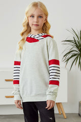 Girls Striped Color Block Hoodie