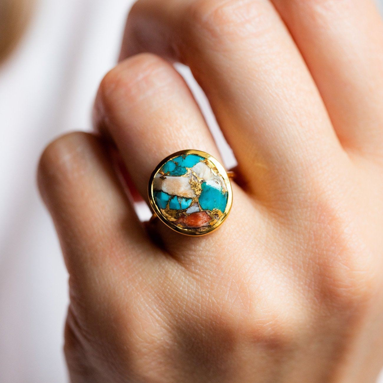 Gold Plated Vintage Melange Gemstone Ring