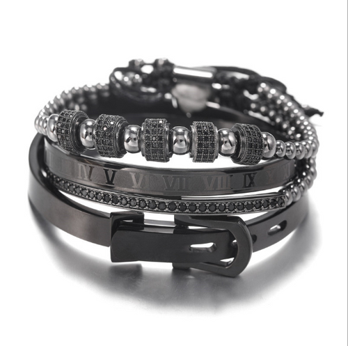 3 diamond double-row drill crescent stainless steel bracelet