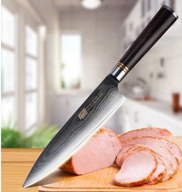Damascus chef knife ebony round handle 8 inch kitchen knife Western chopper