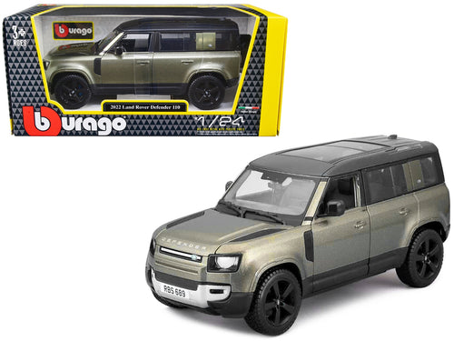 2022 Land Rover Defender 110 Green Metallic with Black Top and Sunroof 1/24 Diecast Model Car by Bburago