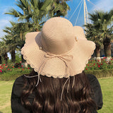 Summer seaside vacation beach hat bow ribbon female sunscreen straw hat folding