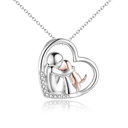 Rose Gold Dog Necklace for Girl Women Sterling Silver Girls Embraced Dog Pet Pendant Jewellery