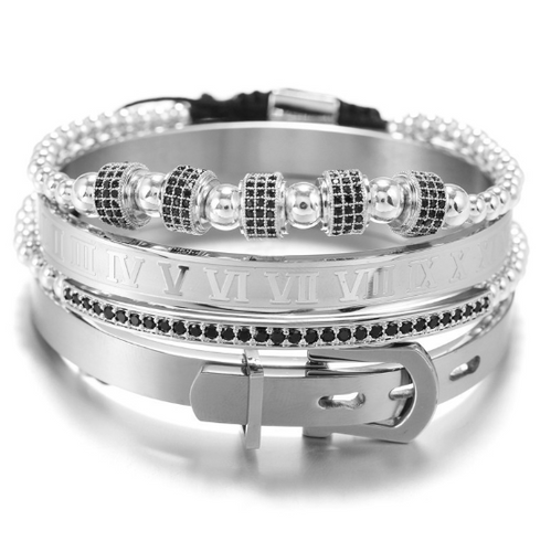 3 diamond double-row drill crescent stainless steel bracelet