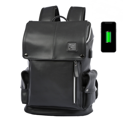 Casual Quality Bag Man Backpack PU Leather USB Recharging