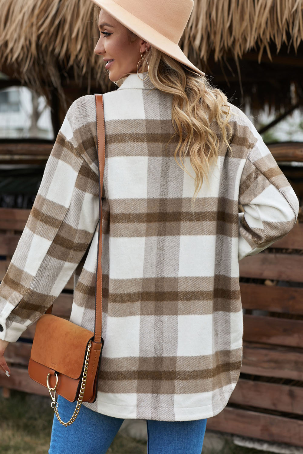 Plaid Dropped Shoulder Pocket Shacket - Minihomy