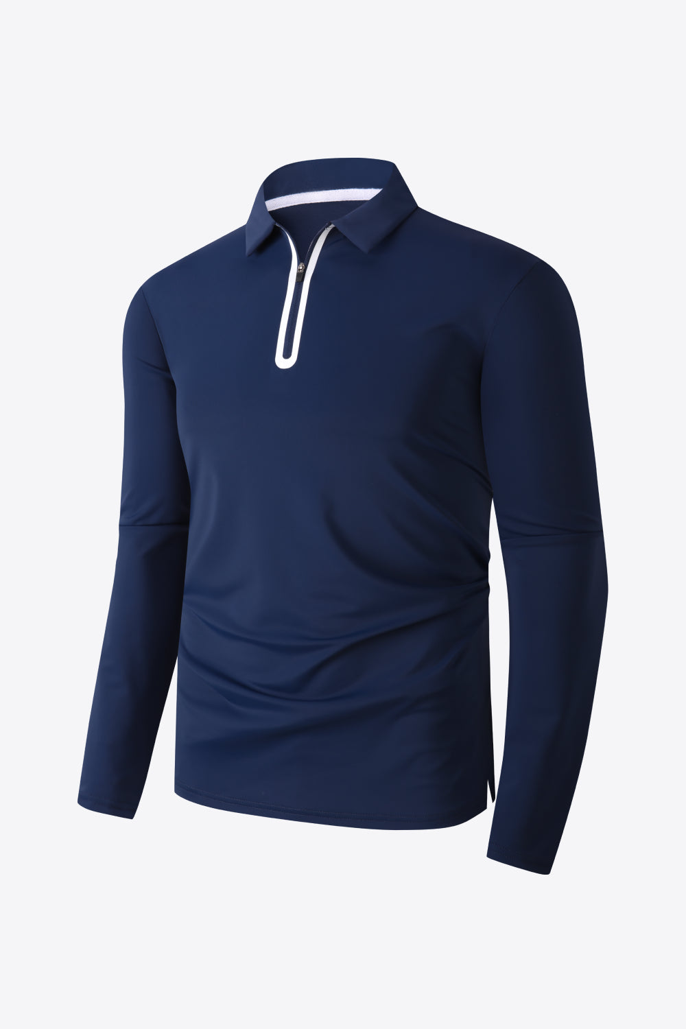 Contrast Long Sleeve Zip Polo Shirt - Minihomy