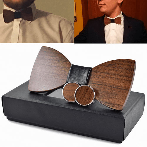 Cufflinks fashion wood bow tie