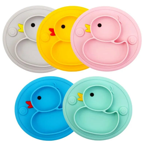 Baby Silicone Plate Non-Slip Feeding Tableware Sucker Bowl Sippy Cup Bibs Spoon Fork Sets for Baby-Led Weaning