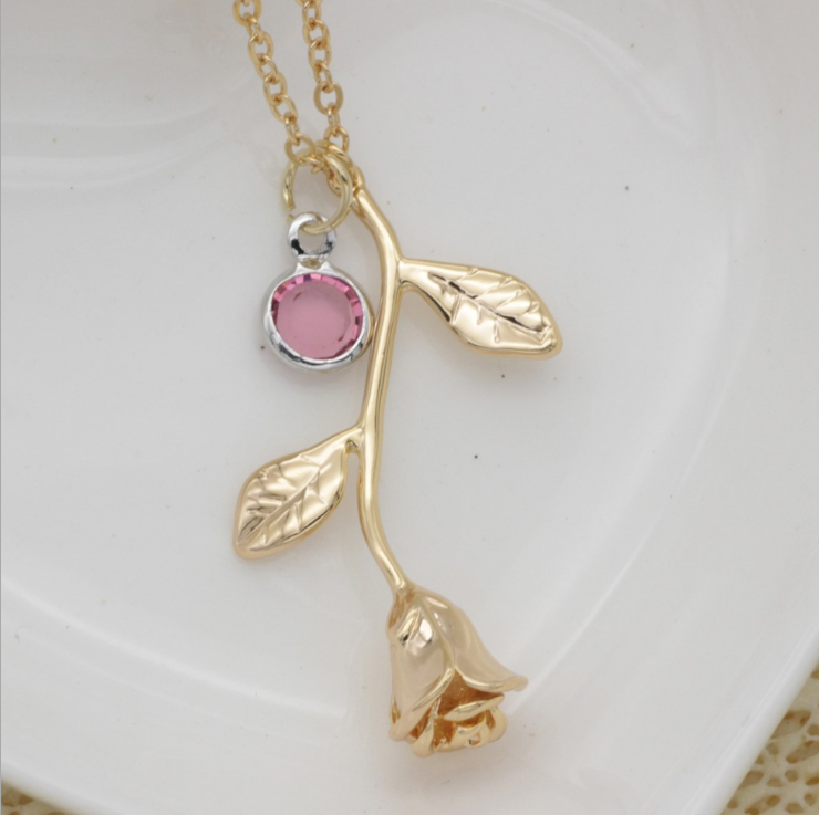 Personality rose birthstone necklace