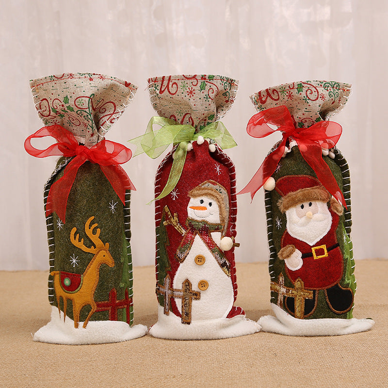 Cover Gift Holders Bags Snowman Santa Claus Xmas Decoration