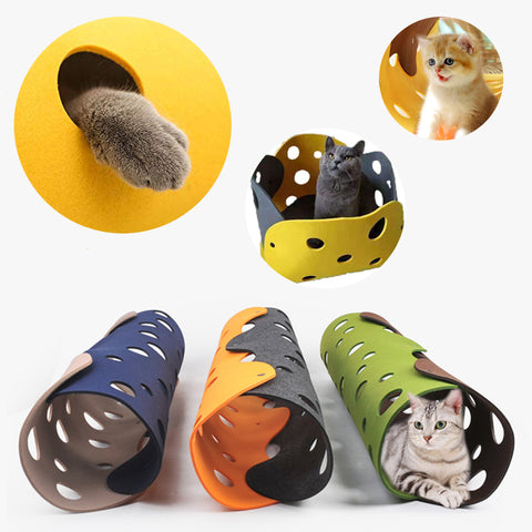 Cat Tunnel Cat Toy Felt Pom Splicing Deformable Kitten Nest Collapsible Tube House Tunnel Interactive Pet Toy Cat Accessories