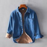 Plush Denim Long Sleeved Shirt Korean Loose Casual Cotton Shirt Jacket