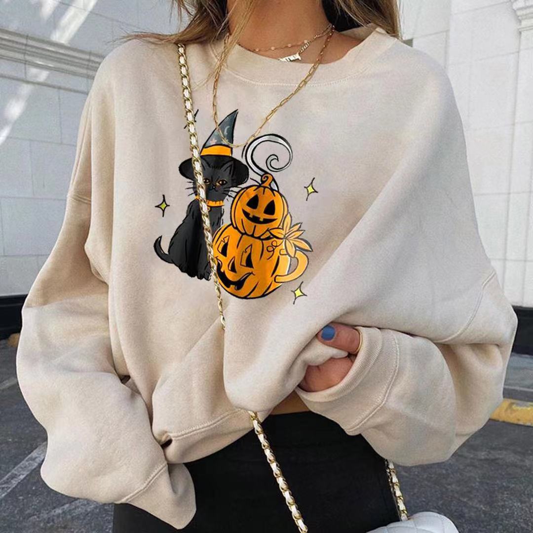 Christmas Pumpkin Print Round Neck Long Sleeve - Minihomy