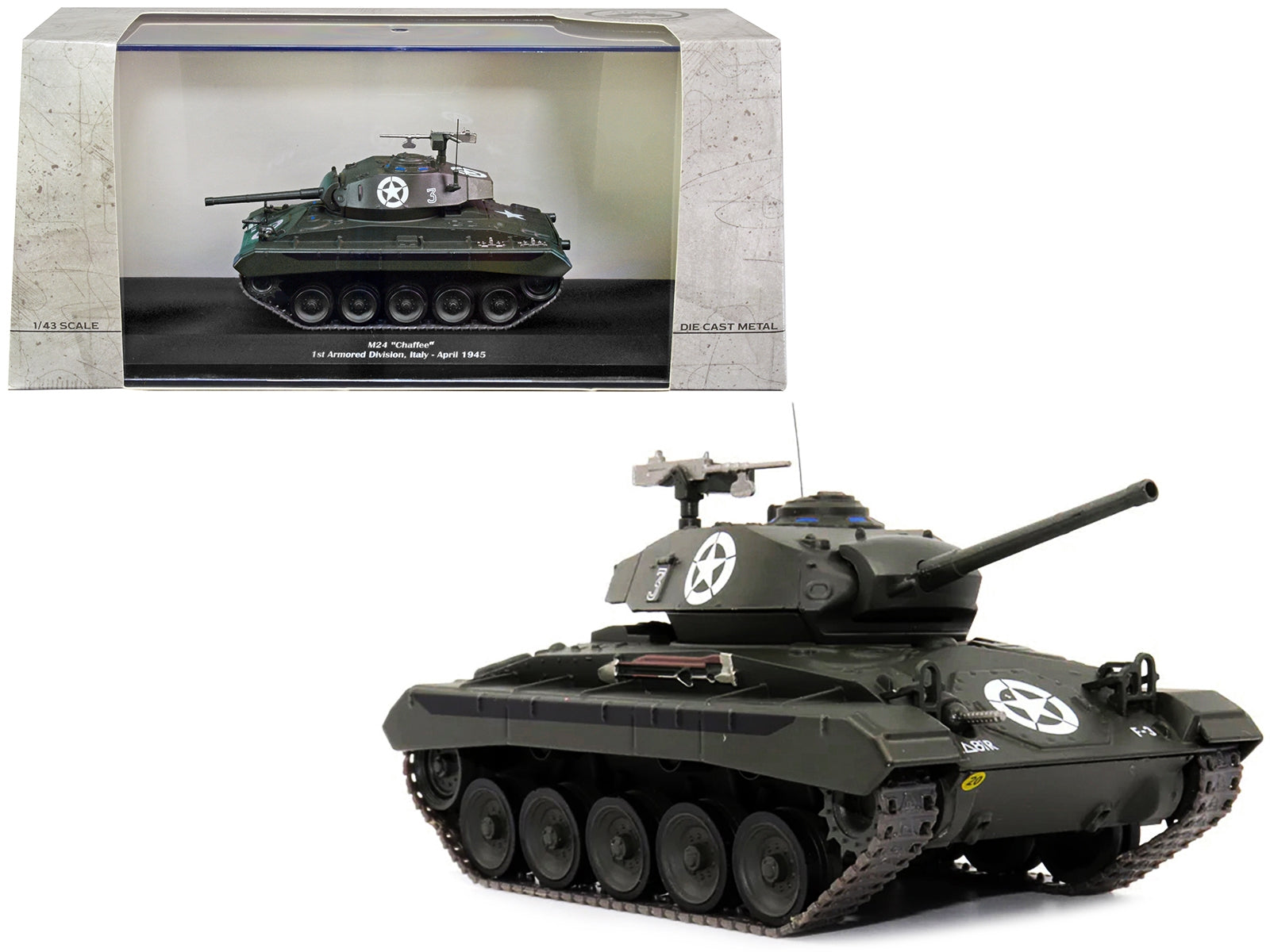 M24 "Chaffee" Tank #3 "U.S.A. 1st Armored Division Italy April 1945" 1/43 Diecast Model by AFVs of WWII - Minihomy