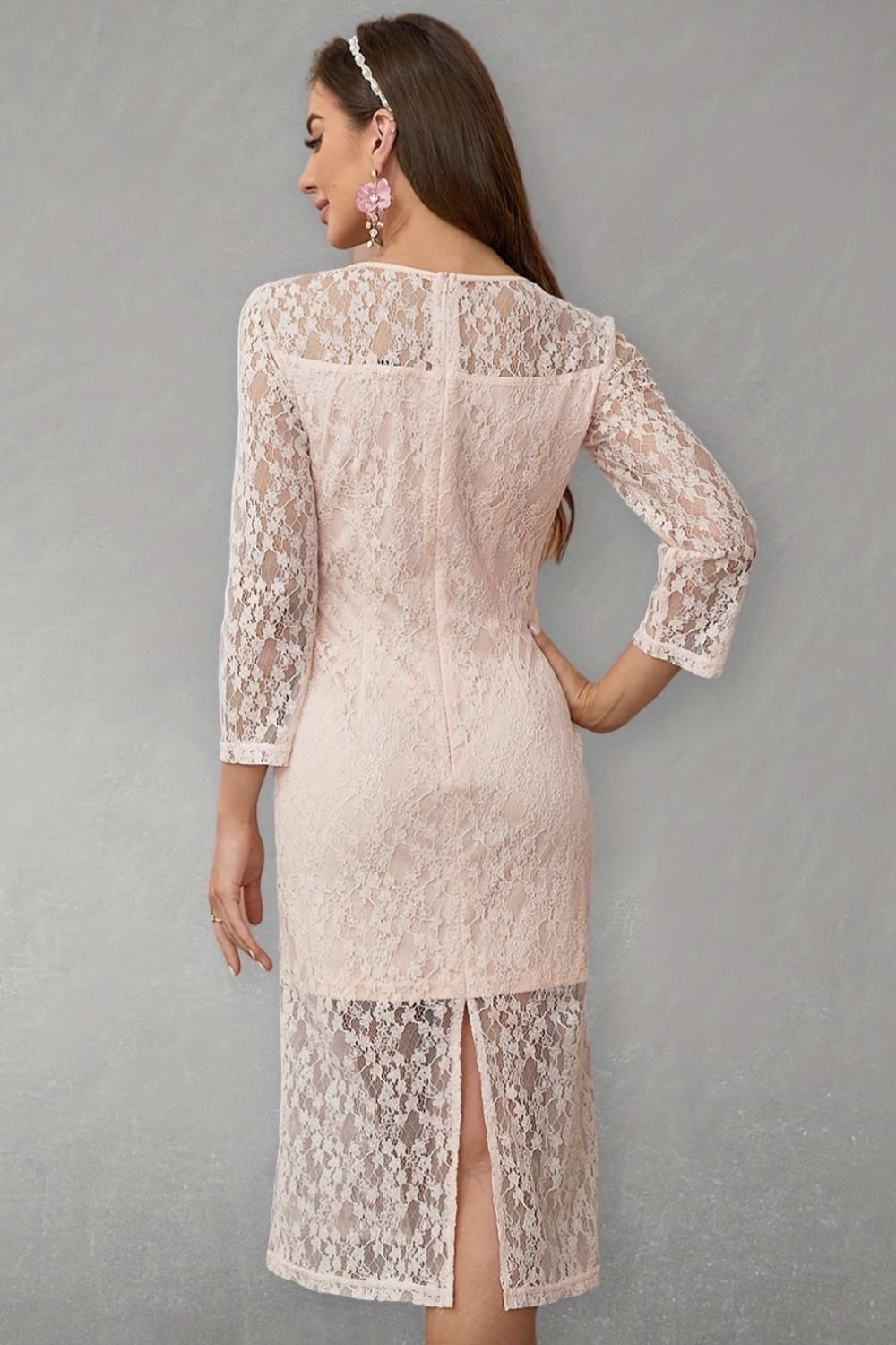 V-Neck Three-Quarter Sleeve Lace Dress