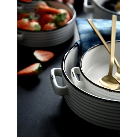 Binaural Noodle Soup Bowl White Ceramic Deep Soup Bowl Large Simple Home Nordic 9-inch Fruit Salad Dessert Bowl