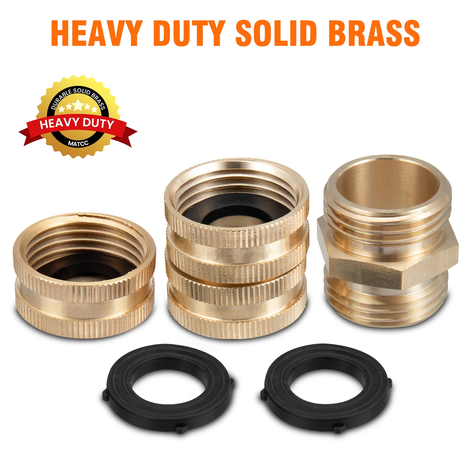 MATCC Garden Hose Adapter Hose End Caps 3/4 Inch GHT Brass Hose Connector Male to Male Female to Female Fittings 2 Kits 4 Pack Garden Hose Caps