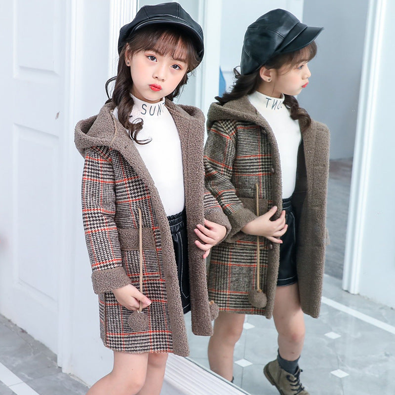 Velvet Jacket - Thick Medium and Large Children Woolen Coat for Girls