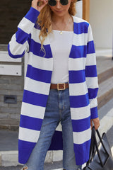 Striped Long Sleeve Longline Cardigan Sweater