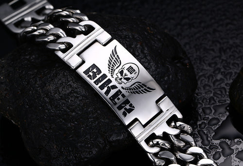 Vnox Biker Bracelets Men''s Jewelry 316L Stainless Steel Skull Double Chain Charm Gift