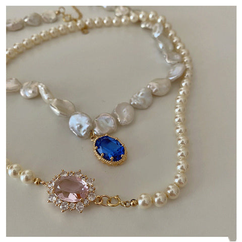 Vintage large gem necklace clavicle chain