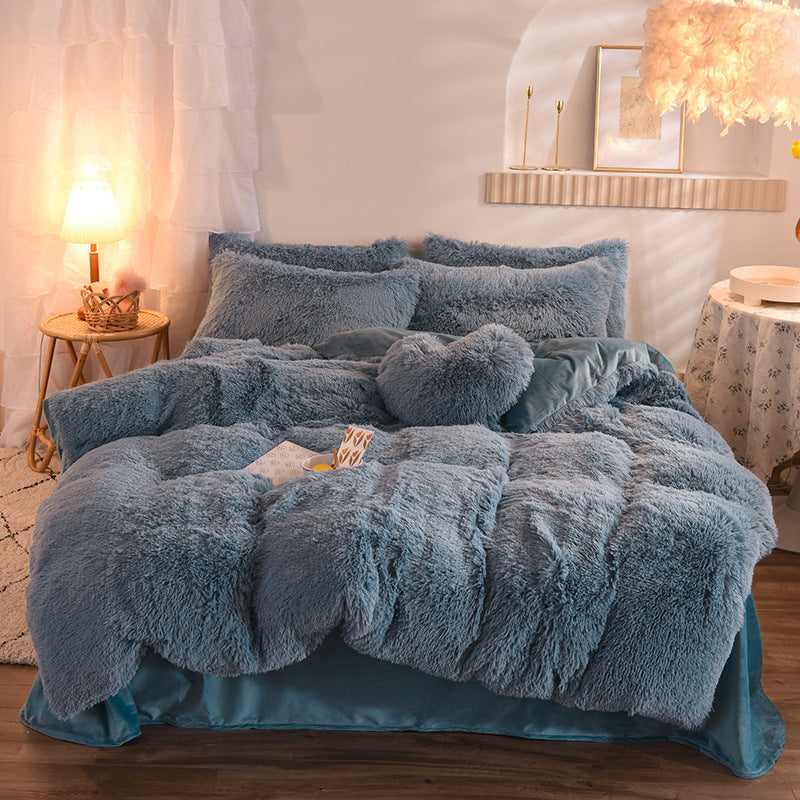 Duvet Cover Queen King Winter Warm Bed Quilt Cover Pillowcase Fluffy Plush Shaggy Bedclothes Bedding Set