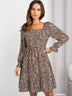 Printed Square Neck Flounce Sleeve Dress