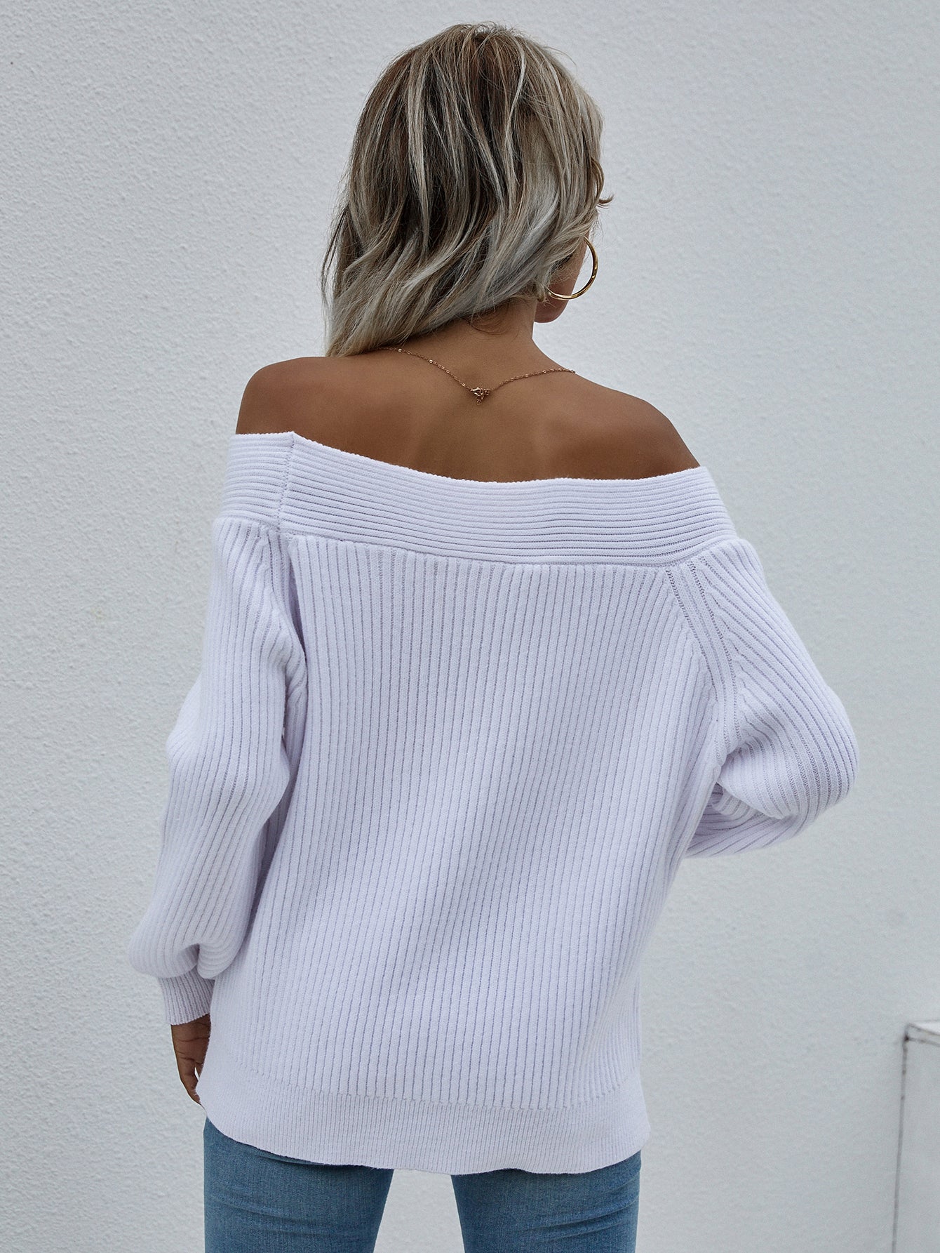 Off-Shoulder Rib-Knit Sweater