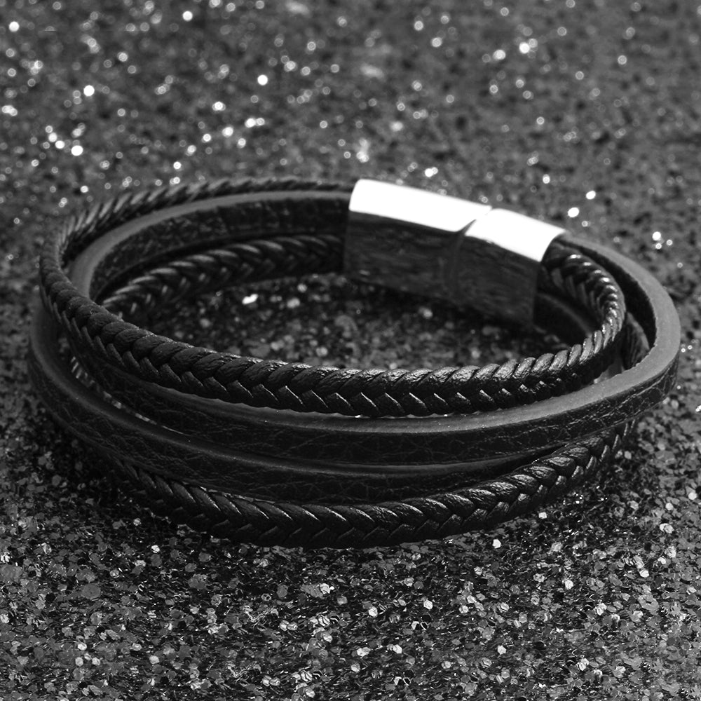 Bracelets & Bangles Men Stainless Steel Leather Bracelets