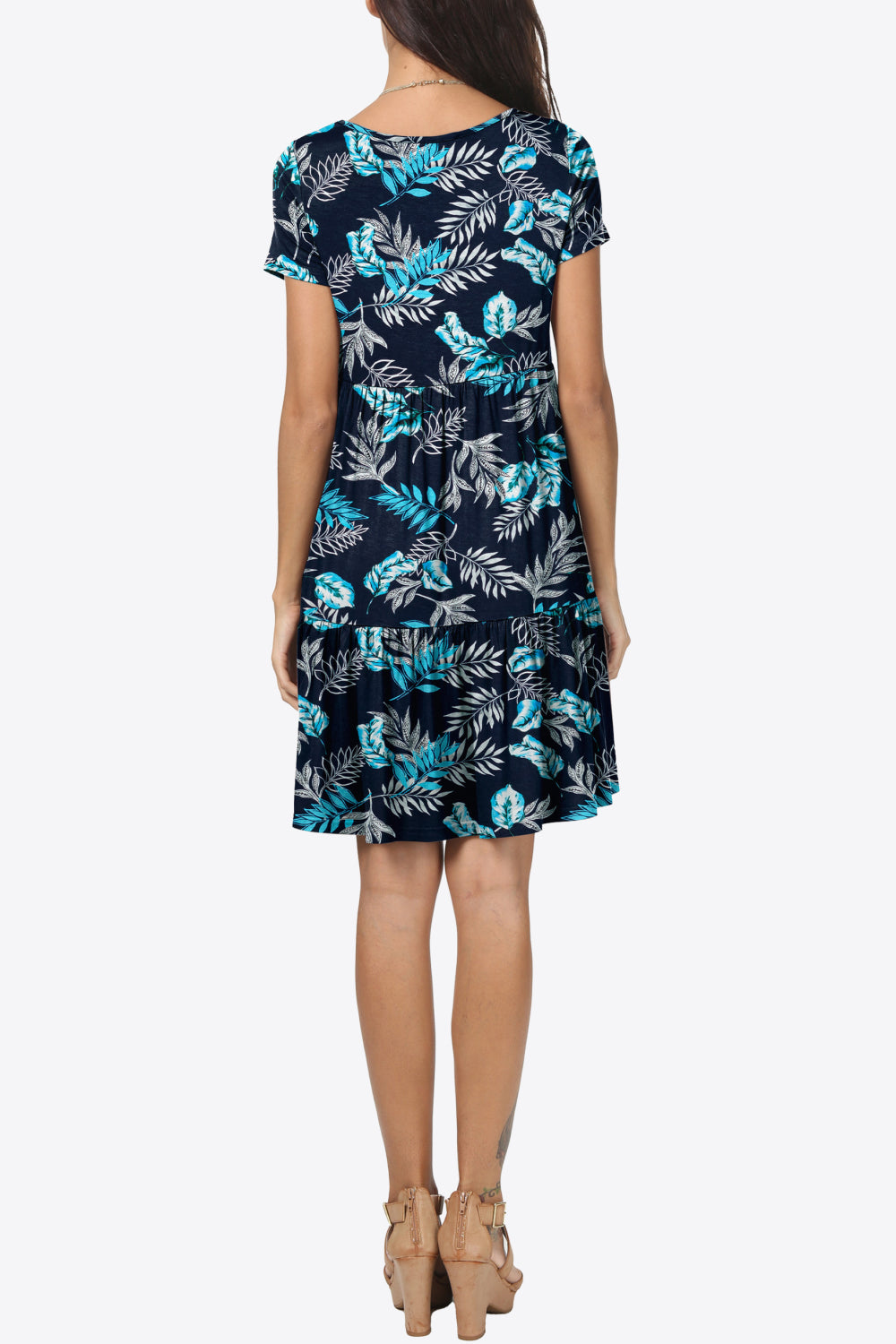 Printed Round Neck Short Sleeve Dress