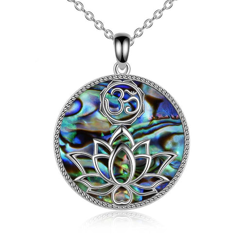 Yoga Necklace with Abalone Shell 925 Sterling Silver Lotus Flower Jewelry with Om Symbol