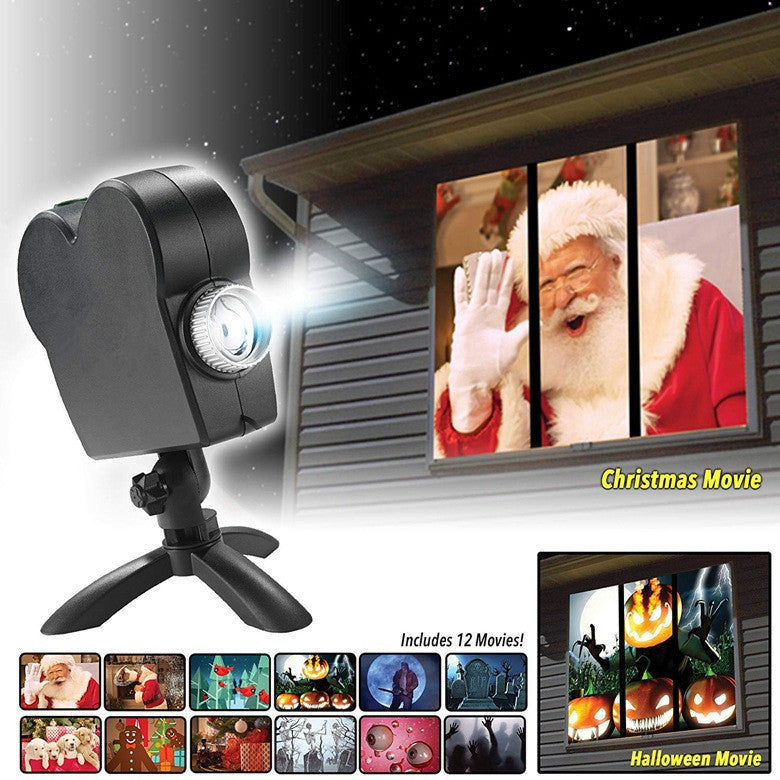 Christmas Halloween Laser Projector 12 Movies Disco Light Mini Window Home Theater Projector Indoor Outdoor Projector