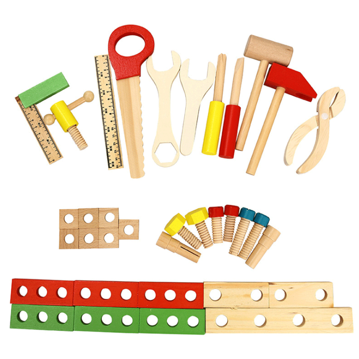 Wooden simulation repair kit for children's portable toolbox